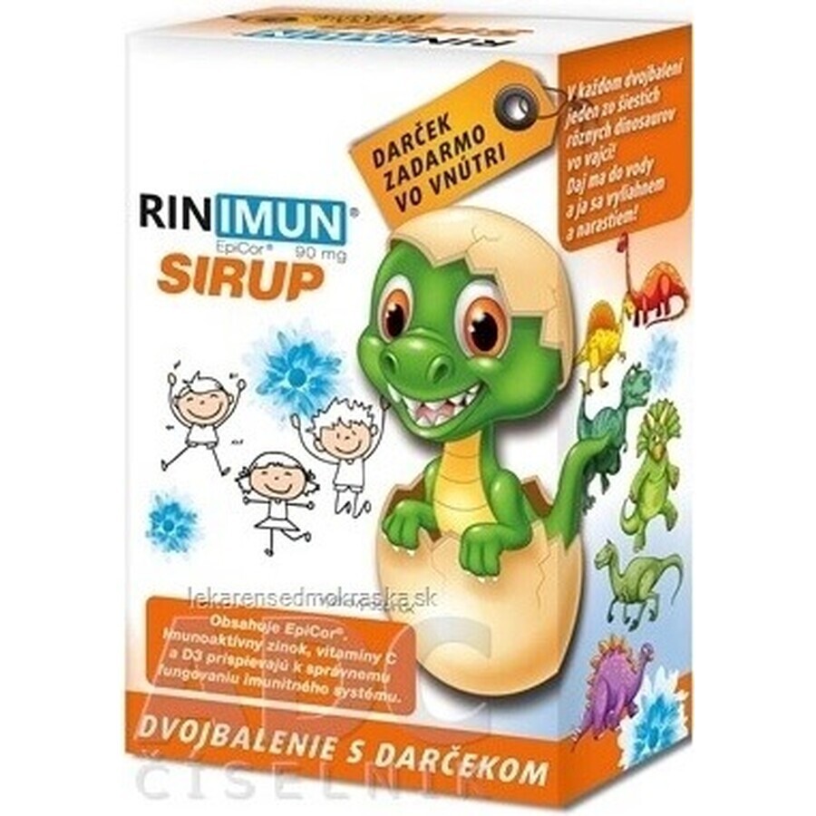 RINIMUN DOPPIO sciroppo + regalo (giocattolo - dinosauro che cresce nell'acqua) 2×120 ml, integratore alimentare