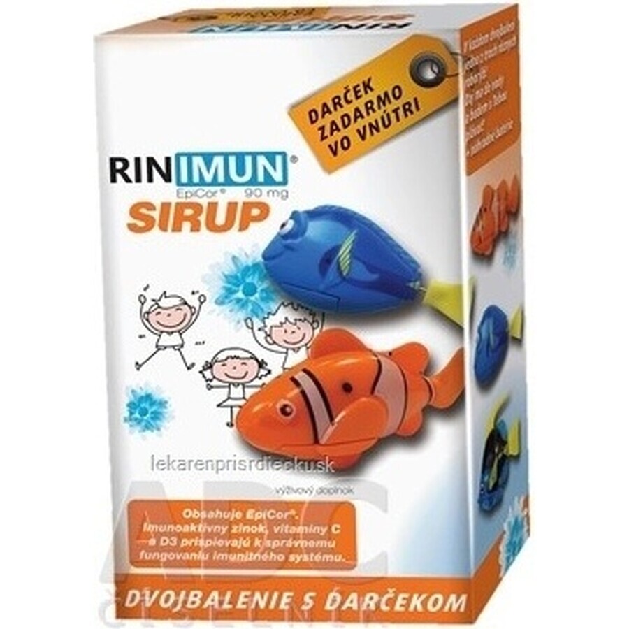 RINIMUN DOPPIO sciroppo + regalo (giocattolo - dinosauro che cresce nell'acqua) 2×120 ml, integratore alimentare
