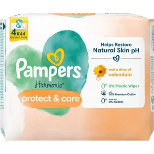 Lingettes pour bébé Pampers Harmonie Protect & Care, 4 x 44 pièces