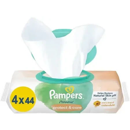 Lingettes pour bébé Pampers Harmonie Protect & Care, 4 x 44 pièces