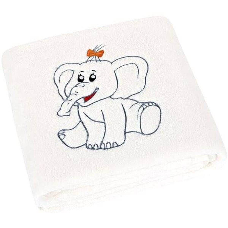 Kinderdecke KORALL MICRO 1004/001 75x100 weiß mit gesticktem Elefanten 1×1 St., Babydecke
