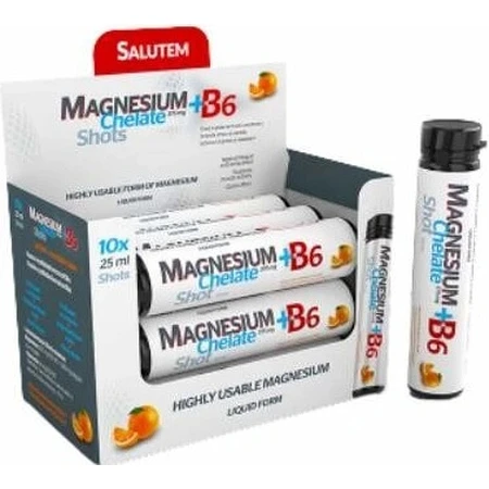 MAGNESIUM Chélaté + B6 orange SALUTEM 1×10 pièces, complément alimentaire