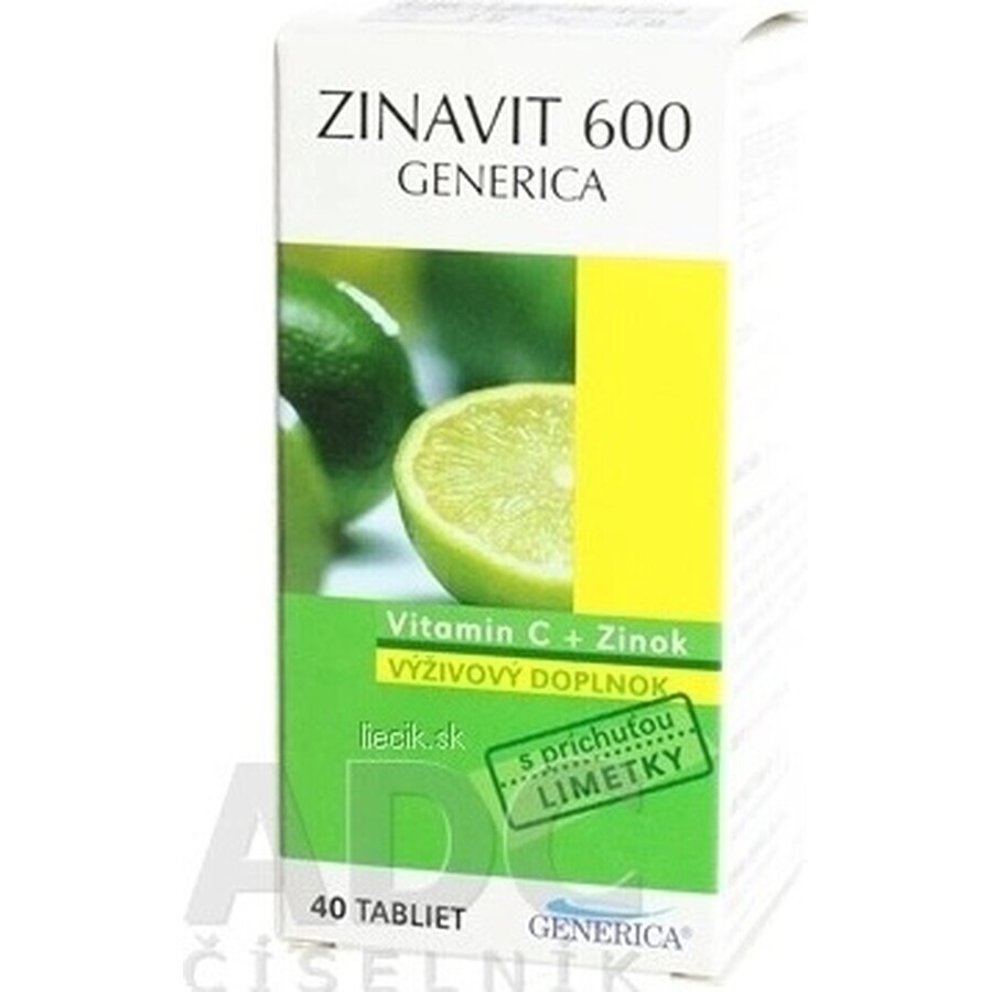 GENERICA Zinavit 600 con sabor a lima 1×40 tbl, (vitamina C + Zinc)