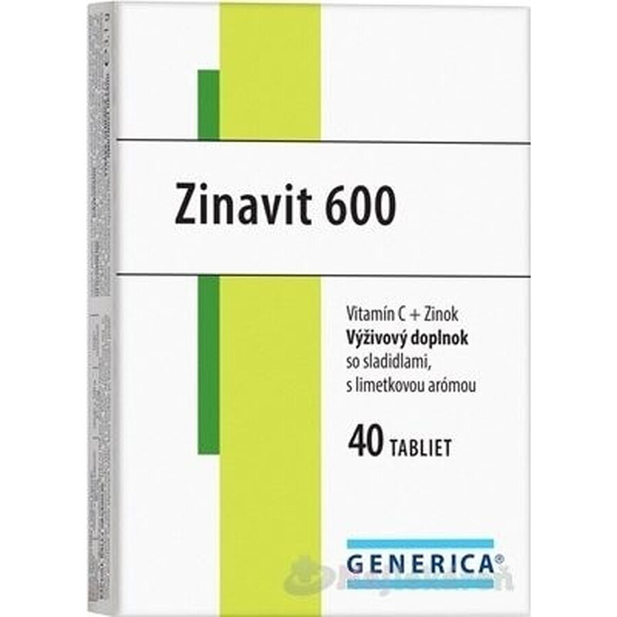 GENERICA Zinavit 600 con sabor a lima 1×40 tbl, (vitamina C + Zinc)