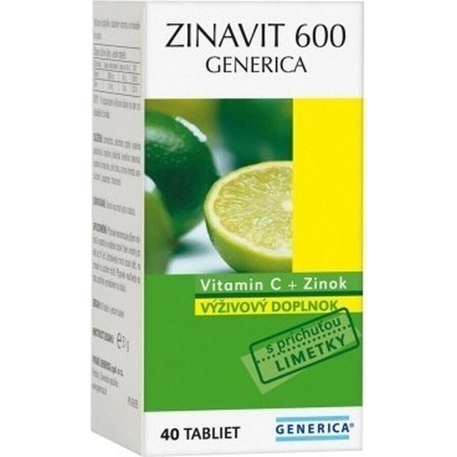 GENERICA Zinavit 600 con sabor a lima 1×40 tbl, (vitamina C + Zinc)