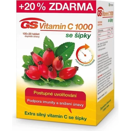 GS Vitamine C 1000+cones, 100+20 tbl 1×100+20 tbl, supplément nutritionnel