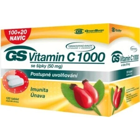 GS Vitamine C 1000+cones, 100+20 tbl 1×100+20 tbl, supplément nutritionnel