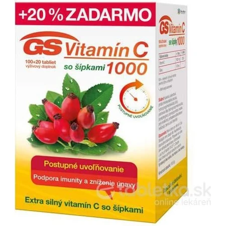 GS Vitamine C 1000+cones, 100+20 tbl 1×100+20 tbl, supplément nutritionnel