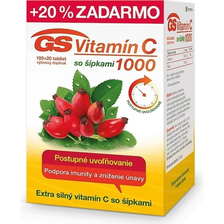 GS Vitamine C 1000+cones, 100+20 tbl 1×100+20 tbl, supplément nutritionnel