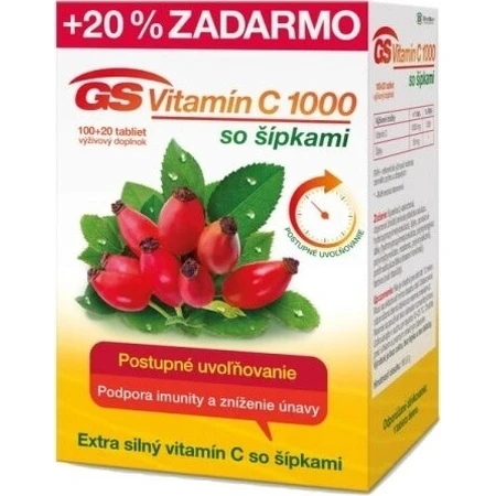 GS Vitamine C 1000+cones, 100+20 tbl 1×100+20 tbl, supplément nutritionnel