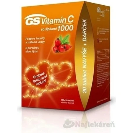 GS Vitamine C 1000+cones, 100+20 tbl 1×100+20 tbl, supplément nutritionnel