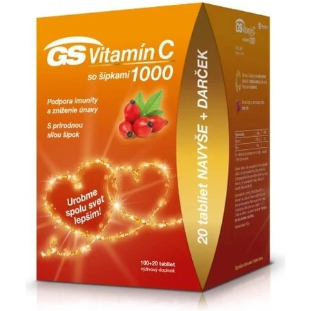 GS Vitamine C 1000+cones, 100+20 tbl 1×100+20 tbl, supplément nutritionnel