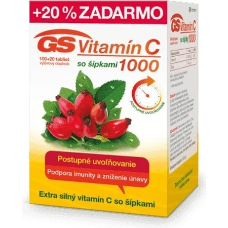 GS Vitamine C 1000+cones, 100+20 tbl 1×100+20 tbl, supplément nutritionnel