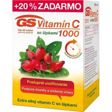 GS Vitamine C 1000+cones, 100+20 tbl 1×100+20 tbl, supplément nutritionnel