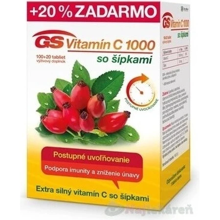 GS Vitamine C 1000+cones, 100+20 tbl 1×100+20 tbl, supplément nutritionnel