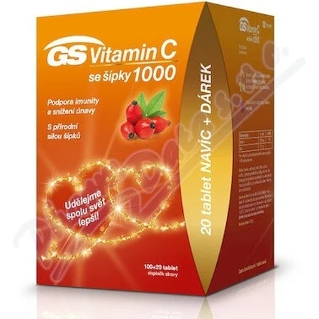 GS Vitamine C 1000+cones, 100+20 tbl 1×100+20 tbl, supplément nutritionnel
