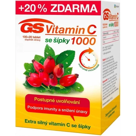 GS Vitamine C 1000+cones, 100+20 tbl 1×100+20 tbl, supplément nutritionnel