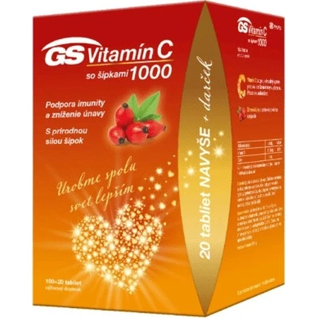 GS Vitamine C 1000+cones, 100+20 tbl 1×100+20 tbl, supplément nutritionnel
