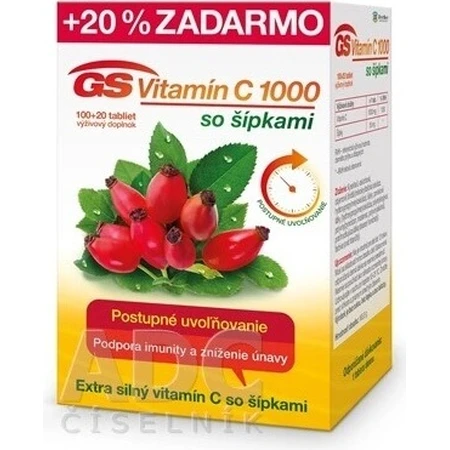 GS Vitamine C 1000+cones, 100+20 tbl 1×100+20 tbl, supplément nutritionnel