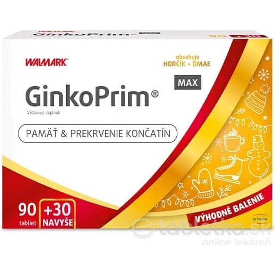 W-Linie GinkoPrim MAX 90 + 30tbl. extra VB24 1x1 Set, Nährstoffpaket für Gedächtnis und Durchblutung der Gliedmaßen