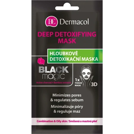 Dermacol Masque Détoxifiant Textile Magique Noir 1×1 pc, détoxification de la peau