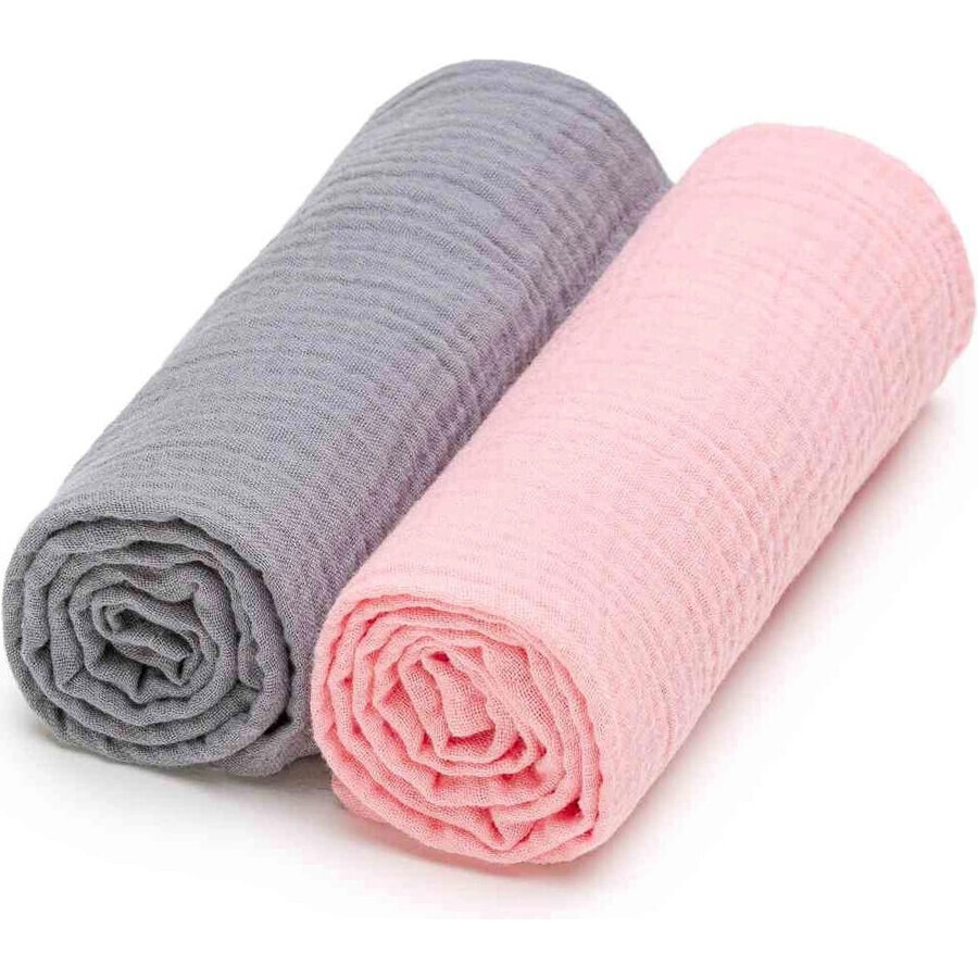 T-TOMI BIO Muslin diapers gray + pink 1×2 pieces, muslin diapers