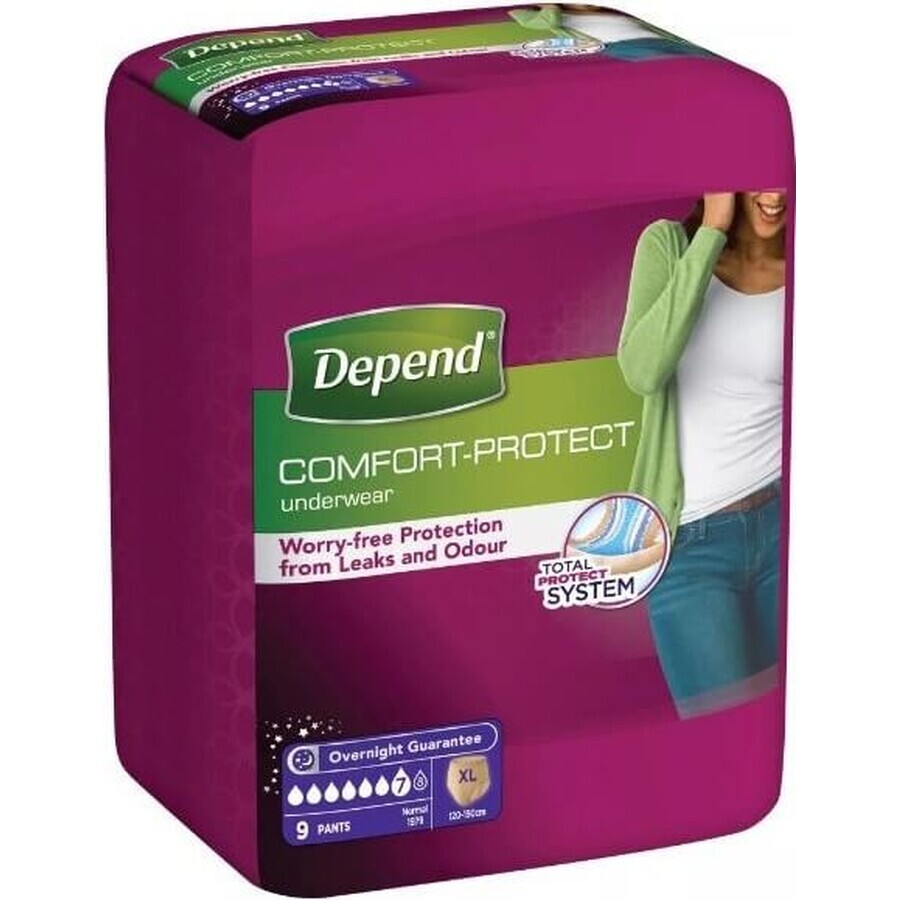 DEPEND SUPER XL para mujer 1×9 unidades, calzoncillos elásticos, perímetro de cadera 120-150 cm