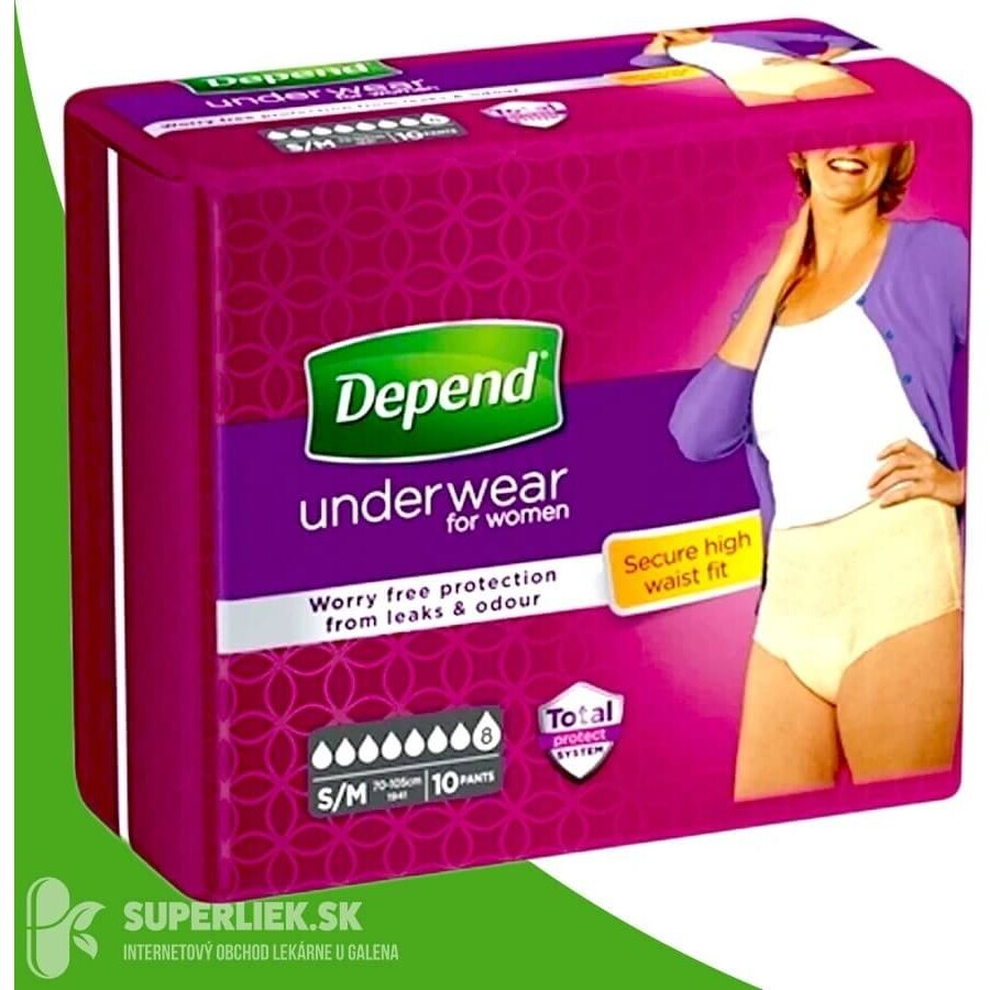 DEPEND SUPER XL para mujer 1×9 unidades, calzoncillos elásticos, perímetro de cadera 120-150 cm