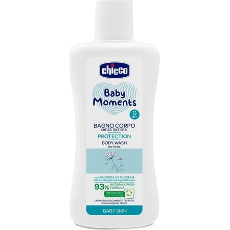 CHICCO Baby Body Shampoo BABY MOMENTS PROTECTION 1×200 ml, reinigt sanft die Haut des Babys