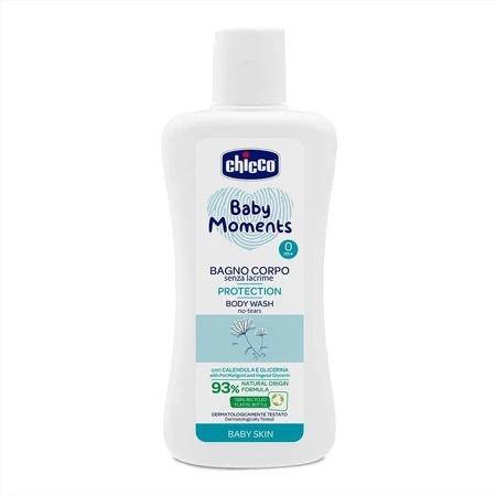 CHICCO Baby Body Shampoo BABY MOMENTS PROTECTION 1×200 ml, reinigt sanft die Haut des Babys