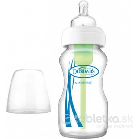 Dr.BROWN'S BABY BOTTLE OPTIONS+ 270 ml 1×1 unidad, con cuello ancho, 0M+, anticólico, vidrio, blanco
