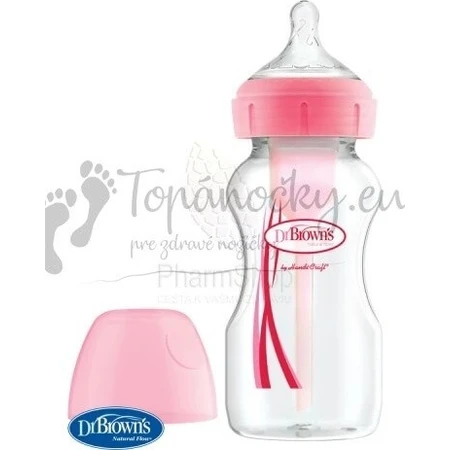 Dr.BROWN'S BABY BOTTLE OPTIONS+ 270 ml 1×1 unidad, con cuello ancho, 0M+, anticólico, vidrio, blanco