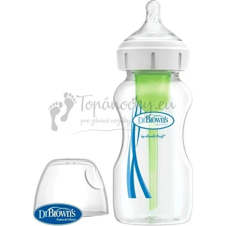 Dr.BROWN'S BABY BOTTLE OPTIONS+ 270 ml 1×1 unidad, con cuello ancho, 0M+, anticólico, vidrio, blanco