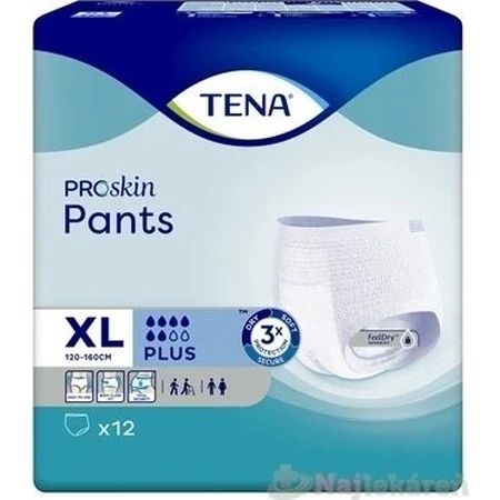 TENA PANTS PLUS EXTRA LARGE 1×12 stuks, absorberende elastische onderbroek, absorptie 1440 ml, heupomvang 120-160 cm