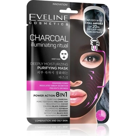 EVELINE CHARCOAL CHARCOAL DEEPLY MOISTURISING FACE SHEET MASK 1×20 ml, mascarilla