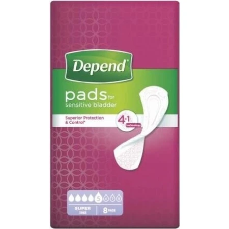 DEPEND SUPER 1×8 pcs, serviettes pour incontinence 11×36 cm