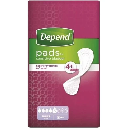 DEPEND SUPER 1×8 pcs, serviettes pour incontinence 11×36 cm