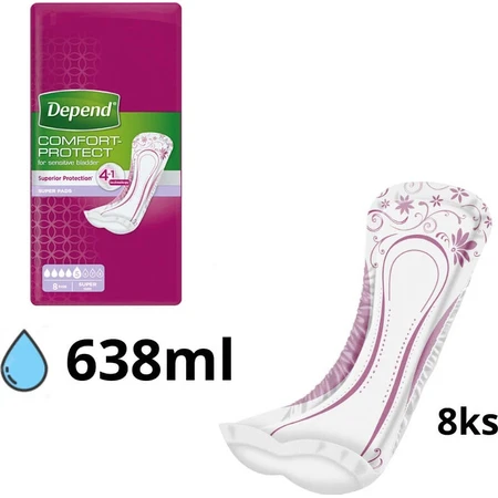 DEPEND SUPER 1×8 pcs, serviettes pour incontinence 11×36 cm