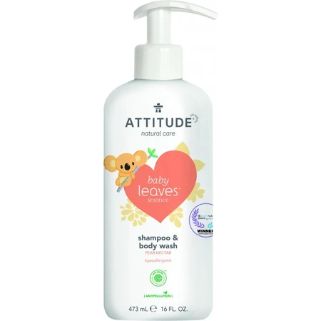 ATTITUDE Baby-Körperseife und Shampoo (2 in 1) Babyblätter mit Birnensaftgeschmack 1×473 ml, Baby-Körperlotion
