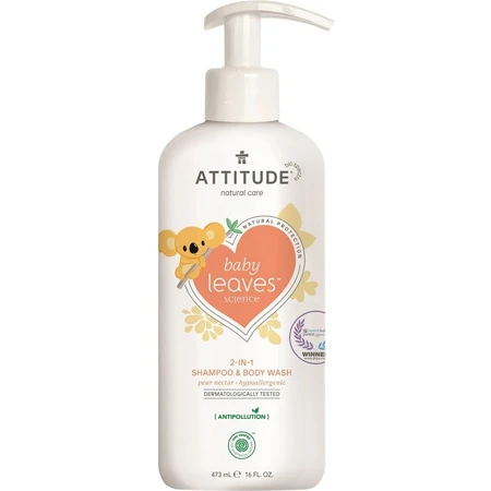 ATTITUDE Baby-Körperseife und Shampoo (2 in 1) Babyblätter mit Birnensaftgeschmack 1×473 ml, Baby-Körperlotion
