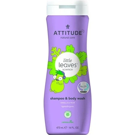 ATTITUDE Baby-Körperseife und Shampoo (2 in 1) Babyblätter mit Birnensaftgeschmack 1×473 ml, Baby-Körperlotion