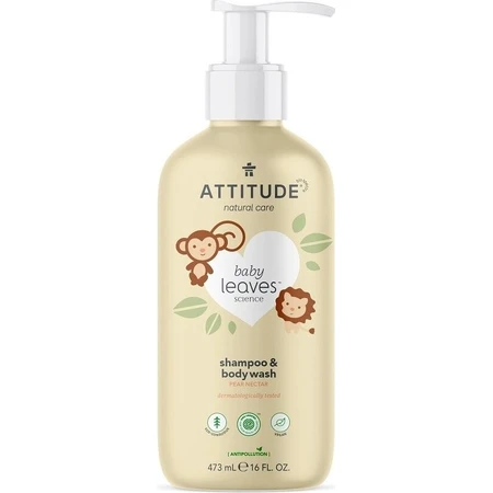 ATTITUDE Baby-Körperseife und Shampoo (2 in 1) Babyblätter mit Birnensaftgeschmack 1×473 ml, Baby-Körperlotion
