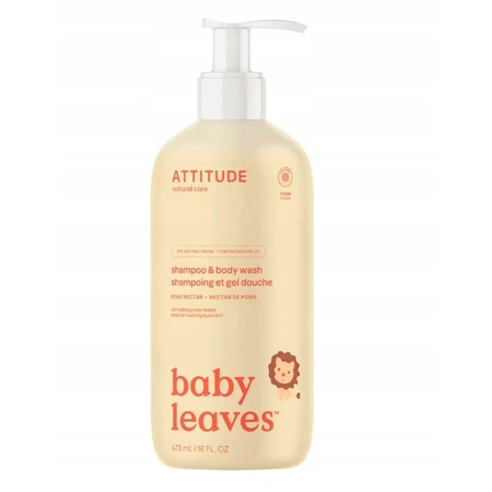 ATTITUDE Baby-Körperseife und Shampoo (2 in 1) Babyblätter mit Birnensaftgeschmack 1×473 ml, Baby-Körperlotion