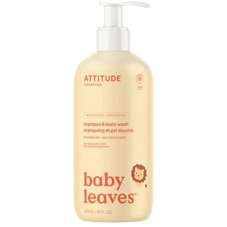 ATTITUDE Baby-Körperseife und Shampoo (2 in 1) Babyblätter mit Birnensaftgeschmack 1×473 ml, Baby-Körperlotion