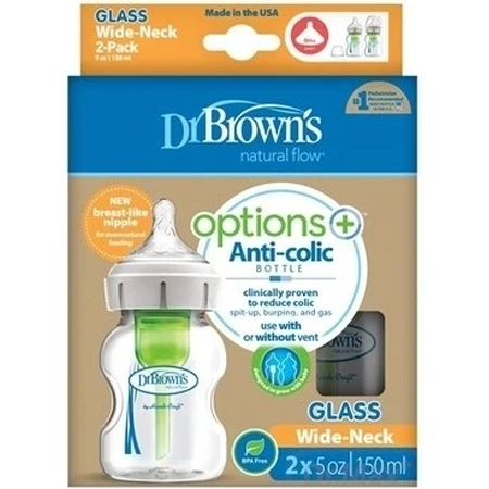Dr.BROWN'S Saugflasche OPTIONS+ 150 ml Duopack 1×2 Stück, antikolikale Saugflasche 0m+
