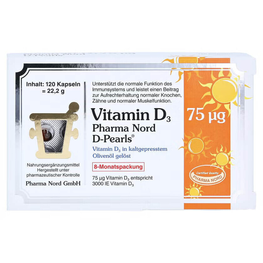 Bio Vitamina D3 3000UI D-Pearls 75 mcg, 80 capsule moi, Pharma Nord