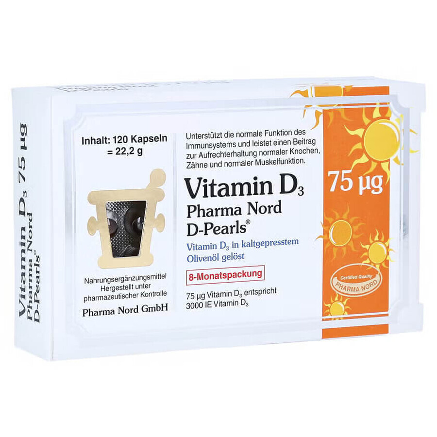 Bio Vitamina D3 3000UI D-Pearls 75 mcg, 80 capsule moi, Pharma Nord