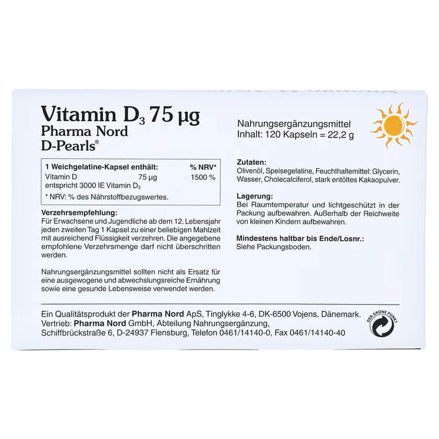 Bio Vitamina D3 3000UI D-Pearls 75 mcg, 80 capsule moi, Pharma Nord