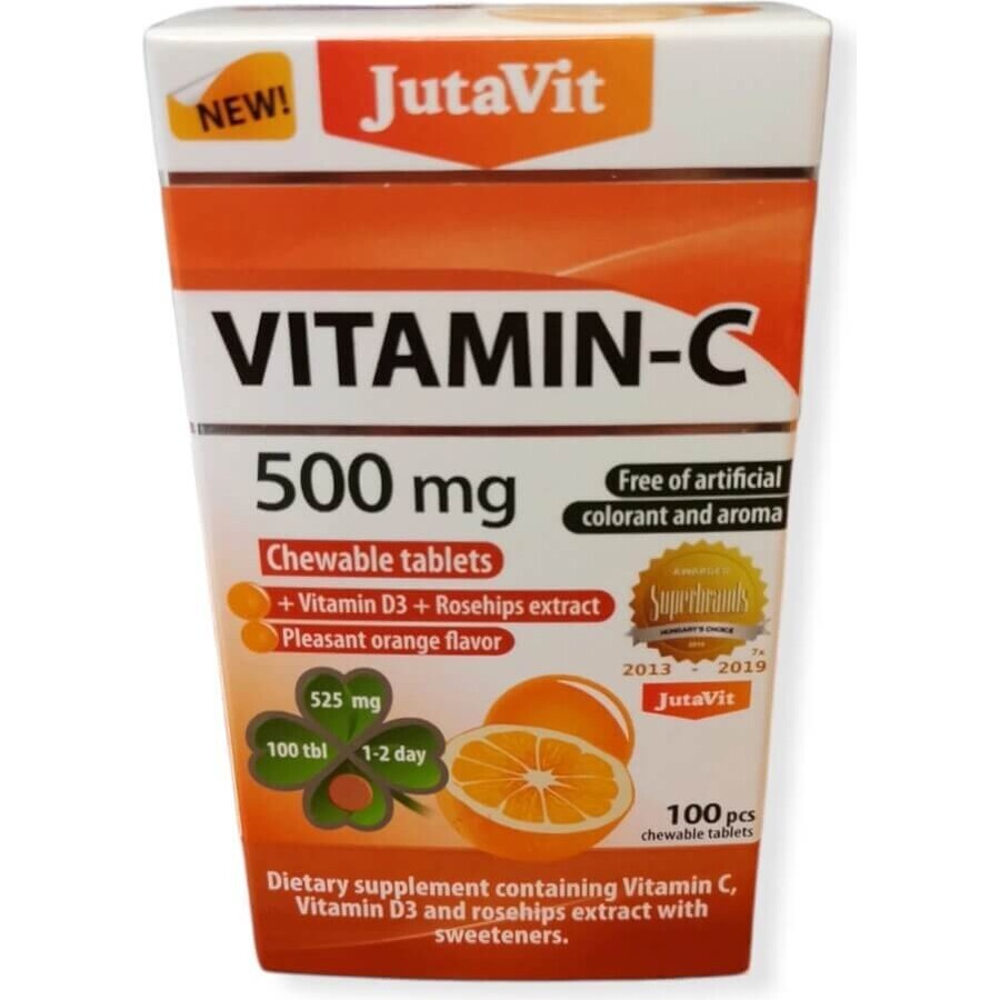 JutaVit Vitamina C 500 mg 1×100 pezzi, compresse masticabili con vitamina D3