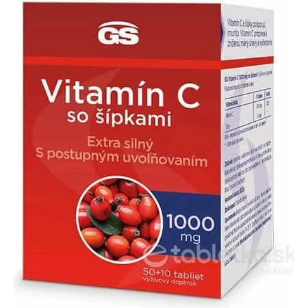 GS Vitamine C 1000+cones, 50+10 tbl 1×50+10 tbl, supplément nutritionnel